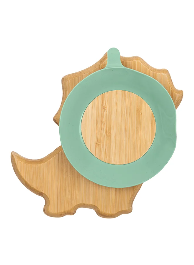 Citron Organic Bamboo Plate Suction With Spoon Dino - Pastel Green