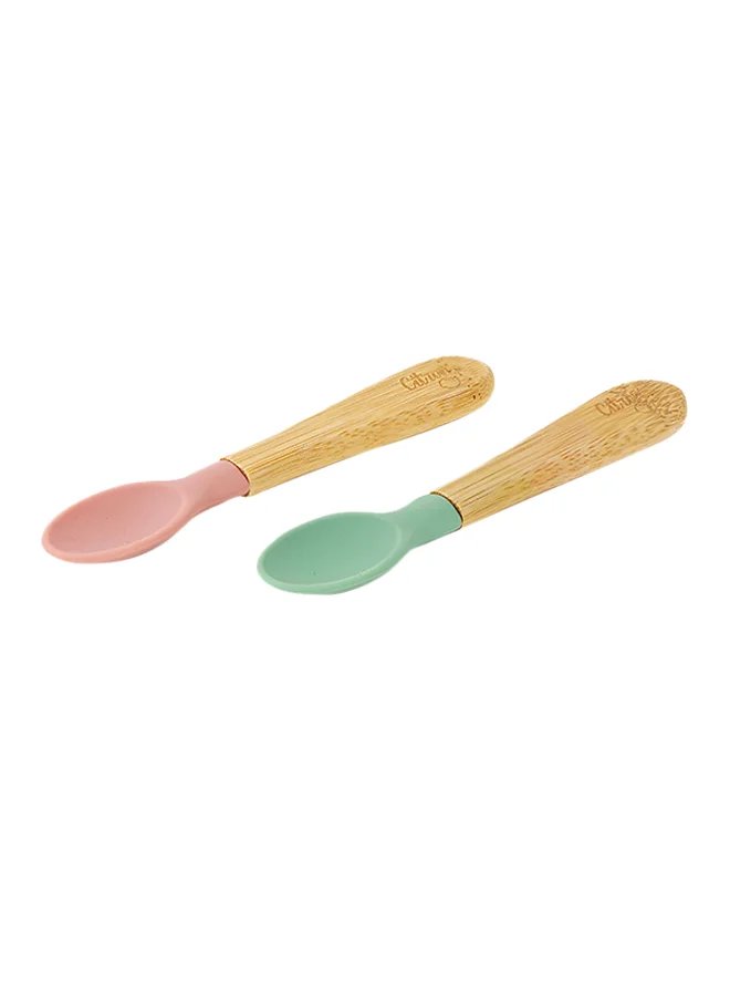 Citron Pack Of 2 Organic Bamboo Spoons - Green/Blush Pink