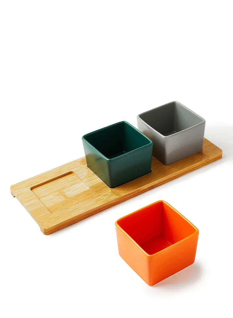 Noon East Serving Set - Made Of Bamboo & Ceramic - Colorful - Serving Plate - Serving Dishes - Tray - Bowls, Tray