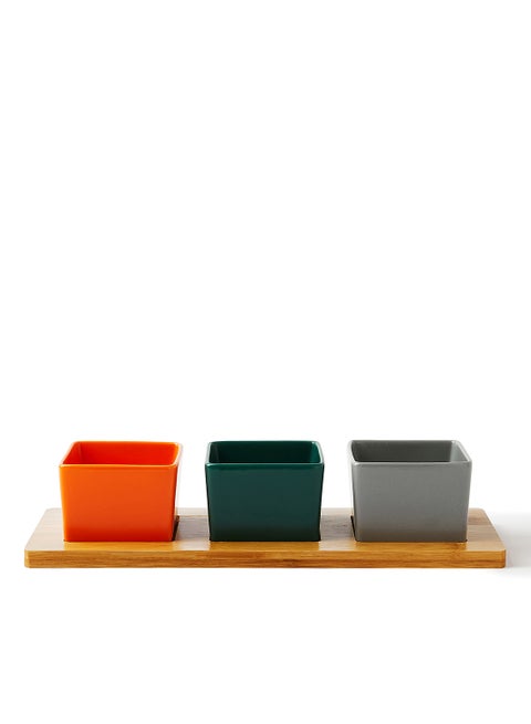 Serving Set - Made Of Bamboo & Ceramic - Colorful - Serving Plate - Serving Dishes - Tray - Bowls, Tray Multicolour