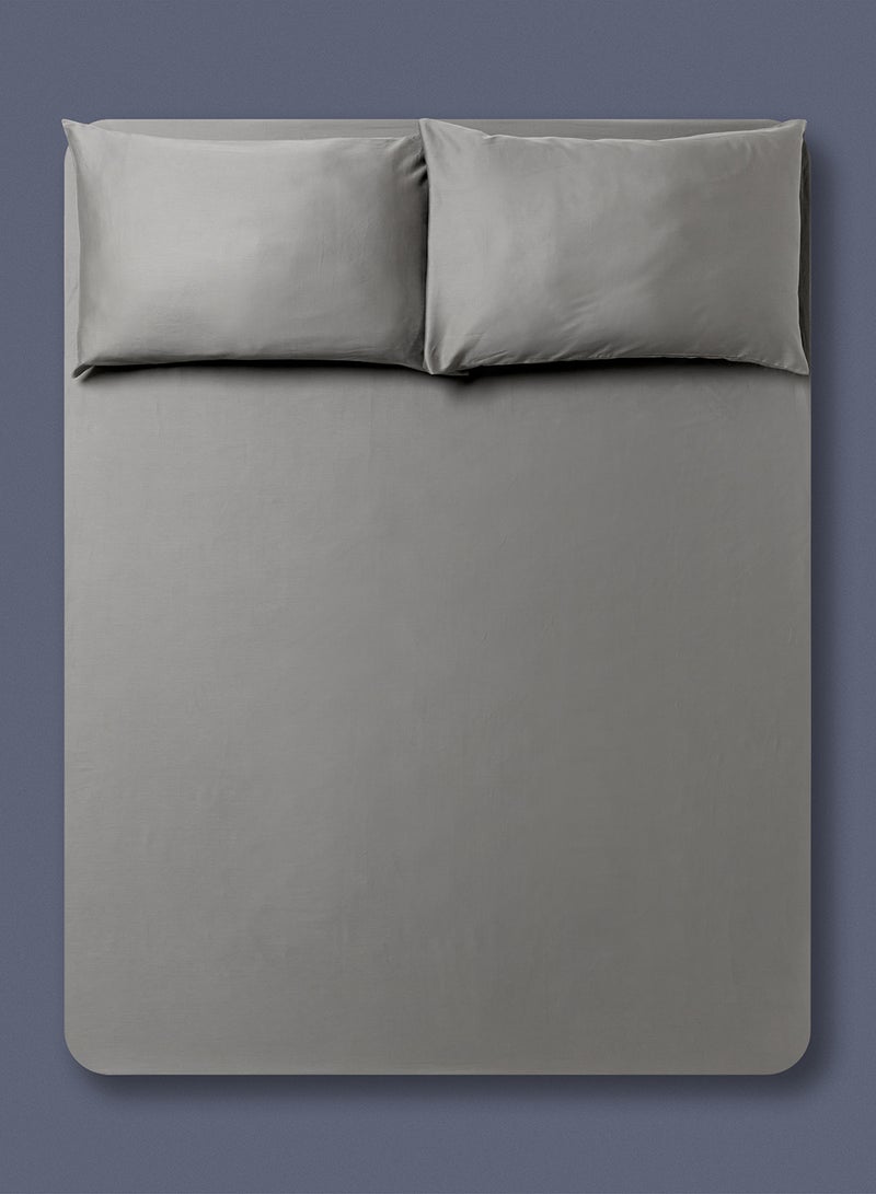 Noon East Fitted Bedsheet Set Single Size  100% Organic Cotton Premium Quality 220 TC Breathable And Soft 1 Bed Sheet And 2 Pillow Cases Grey Color Grey 120 x 200 + 33cm - Image 3