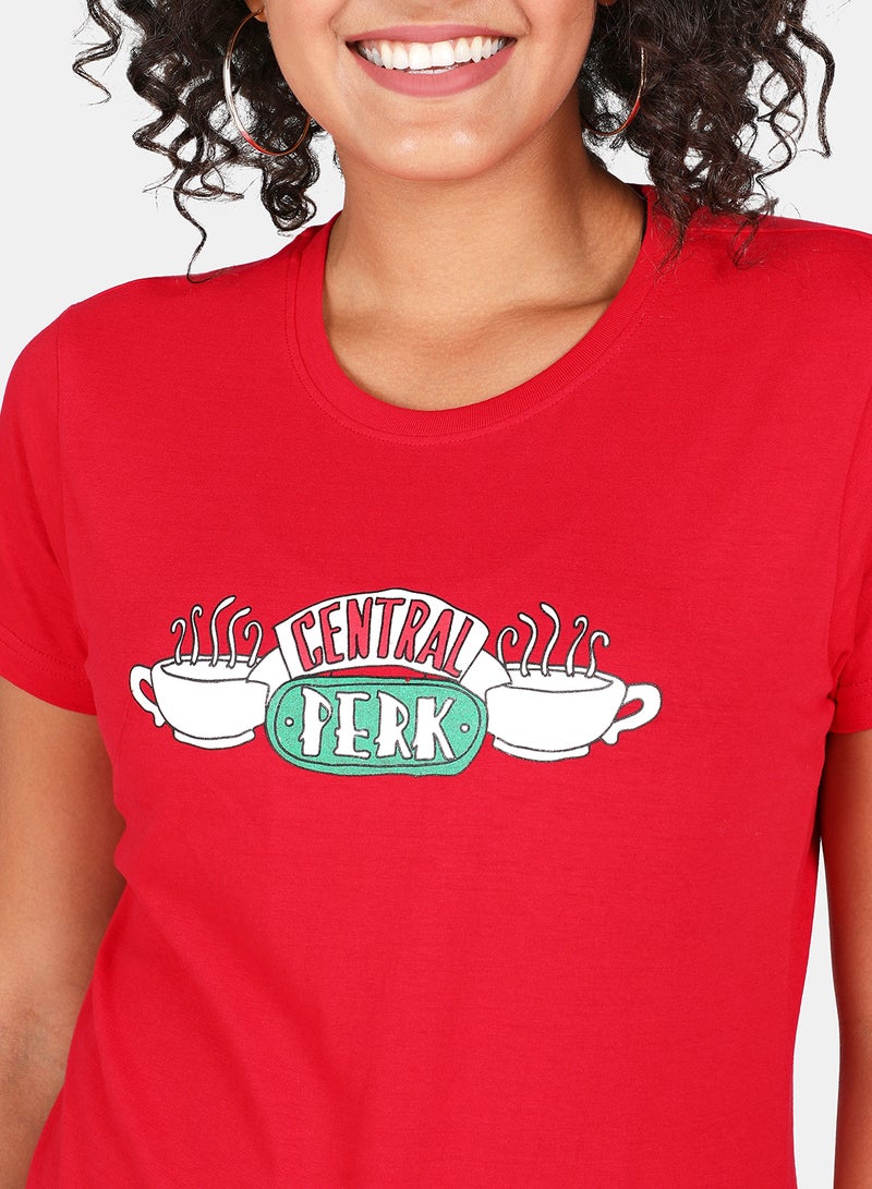 DRIP Graphic Printed Round Neck T-Shirt Red  - Image 4
