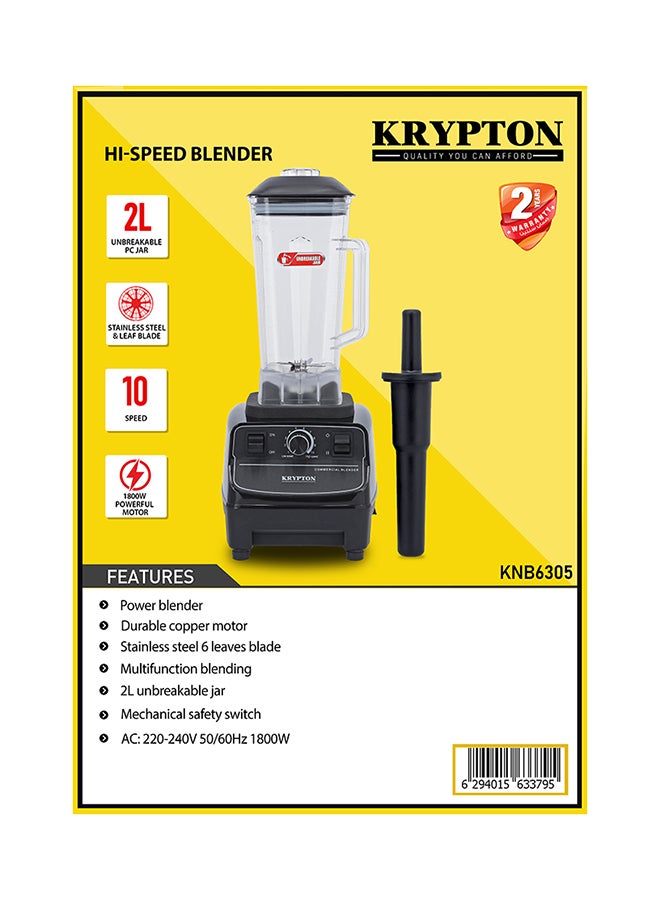 KRYPTON Hi -Speed Blender, Unbreakable PC 2L Jar, With 10 Speed 2 kg 1800 W KNB6305 Black  - Image 5