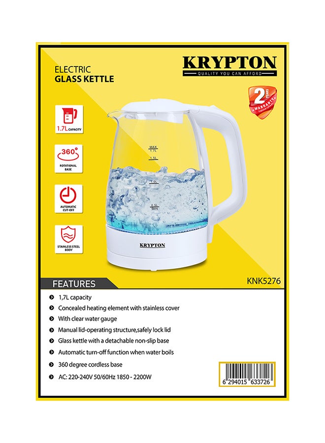 KRYPTON - Electric Glass Kettle,360-Degree Rotational Base 1.7 L 2200 W KNK5276 Clear - Image 1