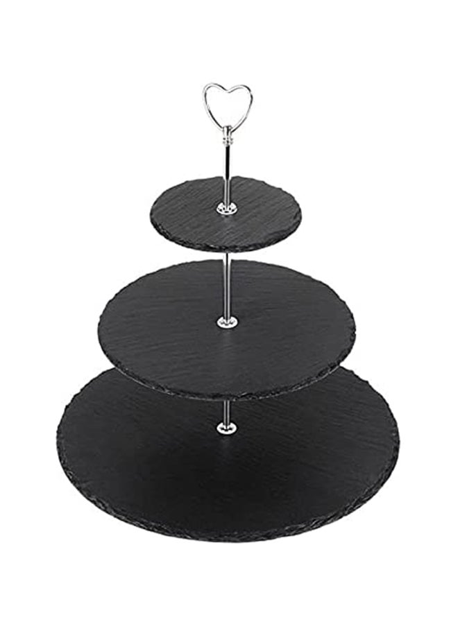 Lushh - Natural Stone 3 Tier Round Slate Cake Stand With Chrome Carry Loop Black 25X30cm - Image 1