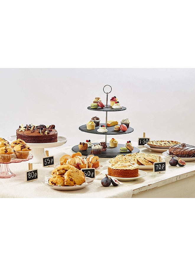 Lushh - Natural Stone 3 Tier Round Slate Cake Stand With Chrome Carry Loop Black 25X30cm - Image 1