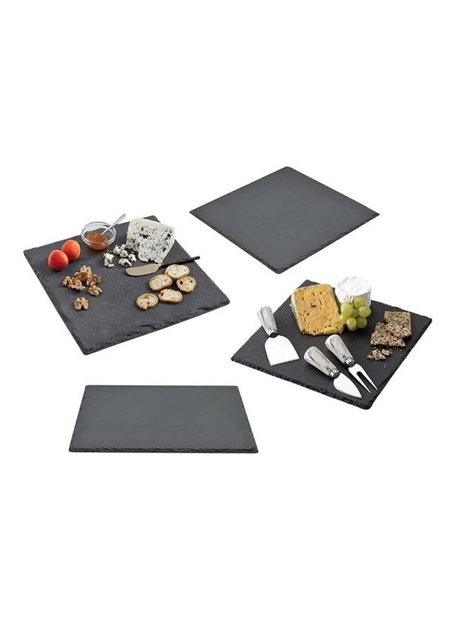 لاش طقم أطباق مستطيلة من الحجر الطبيعي مكون من 4 قطع أسود 20x20سم - Image 1