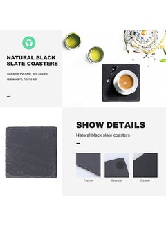 Lushh 6-Piece Natural Stone Square Slate Coaster With Rough Edge Black 10X10cm  - Image 5