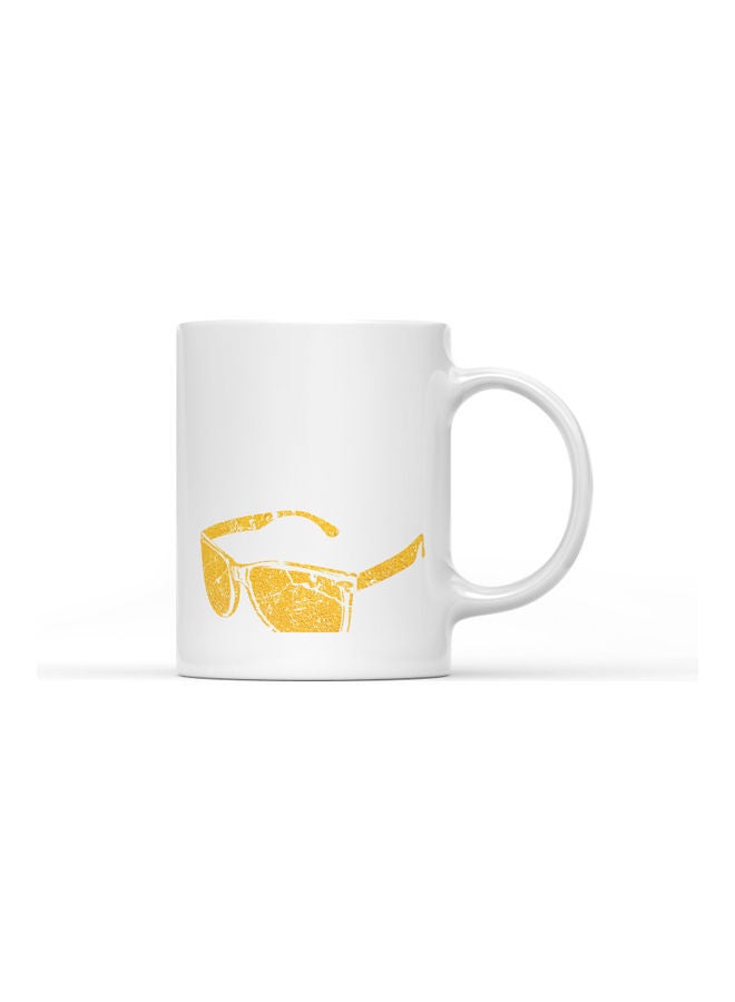 LOUD UNIVERSE Minimal Glasses Printed Coffee Mug White/Yellow  - Image 1
