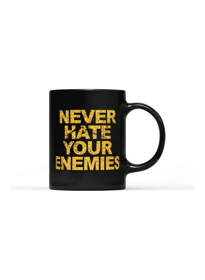 LOUD UNIVERSE Hate Enemies Quote Printed Mug Black/Yellow  - Image 1