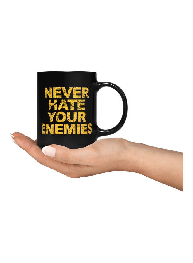 LOUD UNIVERSE Hate Enemies Quote Printed Mug Black/Yellow  - Image 3
