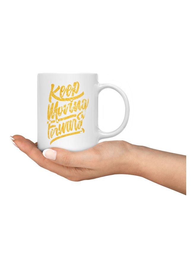 LOUD UNIVERSE Keep Moving Forward Quote Printed Coffee Mug White/Gold  - Image 3