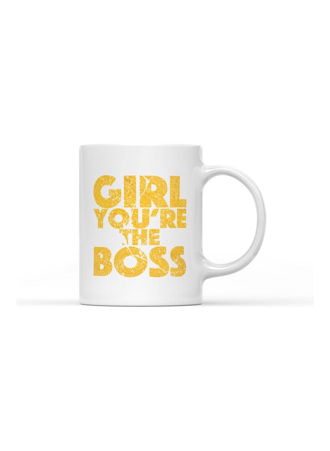 LOUD UNIVERSE Girl You Are The Boss Printed Coffee Mug White/Yellow  - Image 1