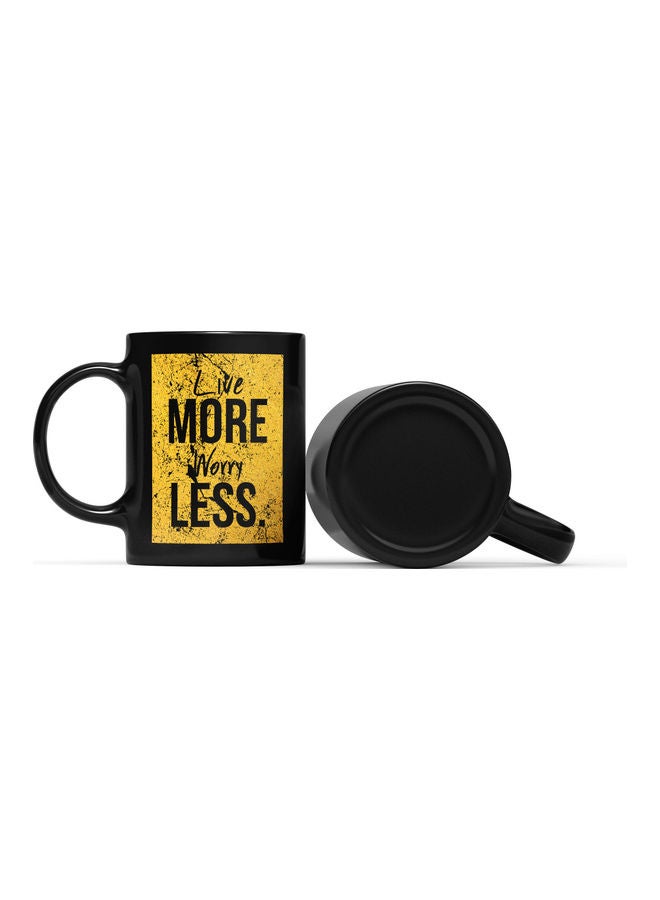 LOUD UNIVERSE Live More Worry Less Quote Printed Coffee Mug Black/Gold  - Image 2