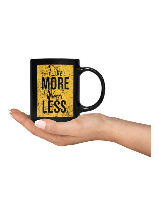 LOUD UNIVERSE Live More Worry Less Quote Printed Coffee Mug Black/Gold  - Image 3