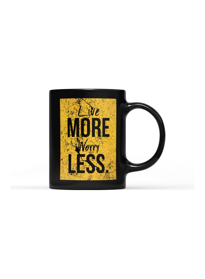 LOUD UNIVERSE Live More Worry Less Quote Printed Coffee Mug Black/Gold  - Image 1