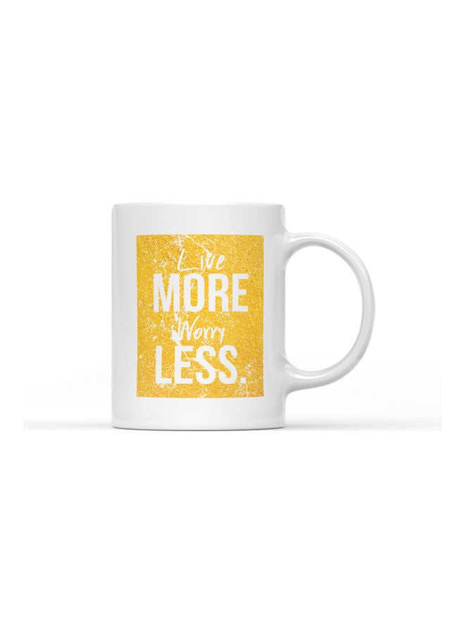 LOUD UNIVERSE Live More Worry Less Printed Coffee Mug White/Yellow  - Image 1