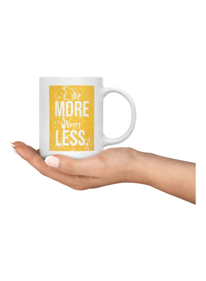 LOUD UNIVERSE Live More Worry Less Printed Coffee Mug White/Yellow  - Image 3
