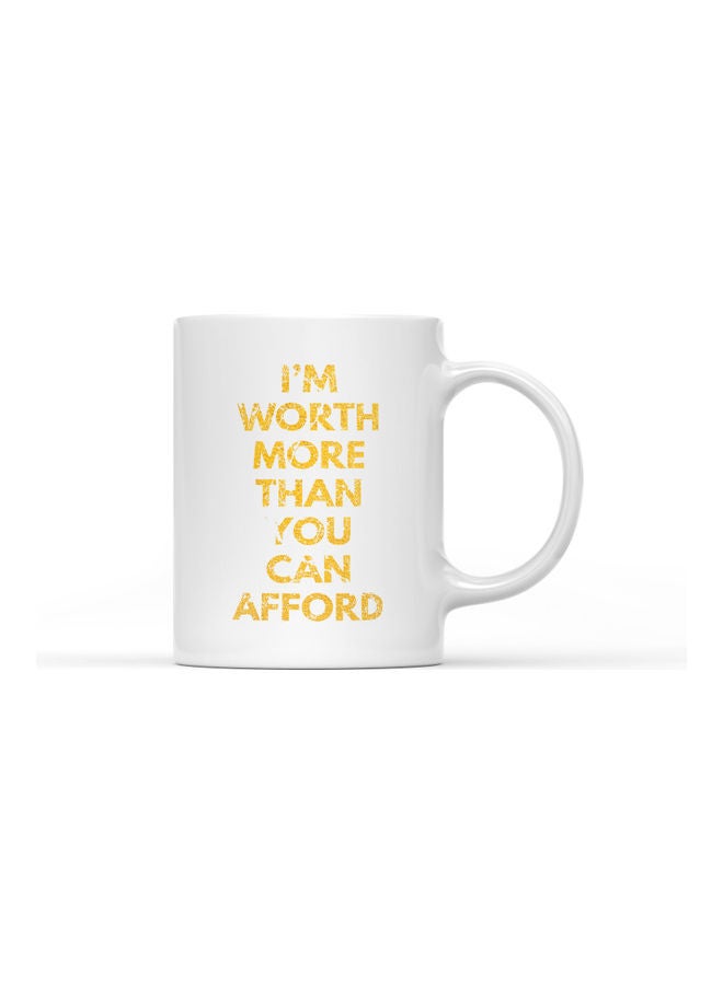 LOUD UNIVERSE I Am Worth Quote Printed Coffee Mug White/Yellow  - Image 1
