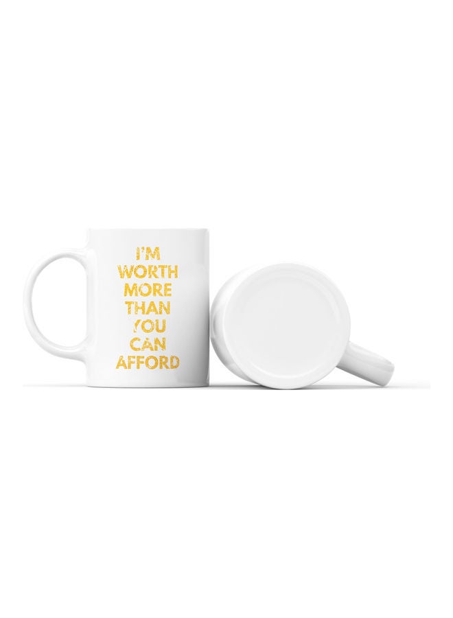 LOUD UNIVERSE I Am Worth Quote Printed Coffee Mug White/Yellow  - Image 2