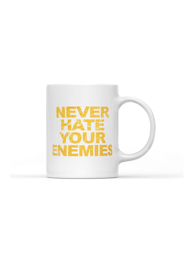 LOUD UNIVERSE Never Hate Your Enemies Printed Coffee Mug White/Yellow  - Image 1
