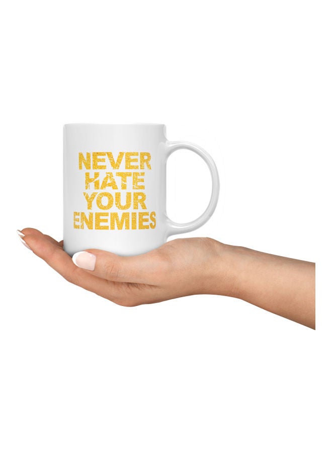 LOUD UNIVERSE Never Hate Your Enemies Printed Coffee Mug White/Yellow  - Image 3