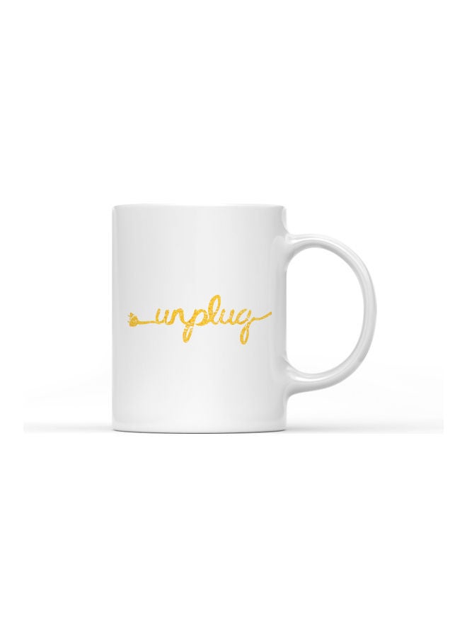 LOUD UNIVERSE Unplug Quote Printed Coffee Mug White/Gold  - Image 1
