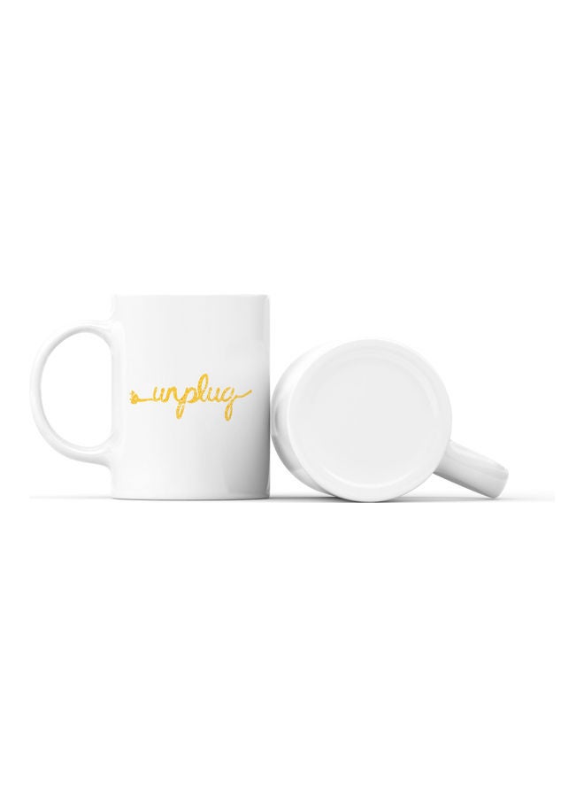 LOUD UNIVERSE Unplug Quote Printed Coffee Mug White/Gold  - Image 2