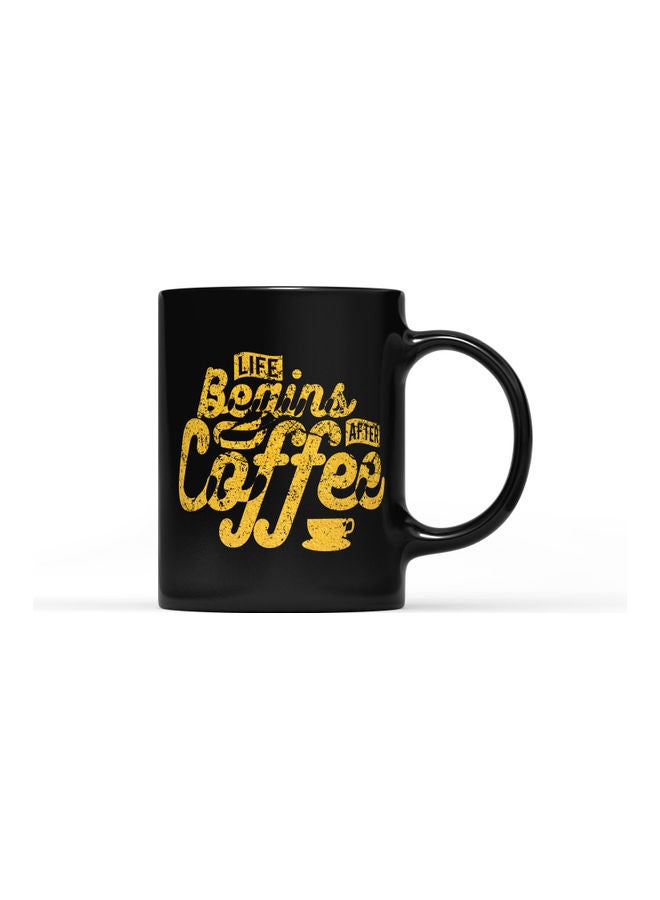 LOUD UNIVERSE Begins After Coffee Printed Coffee Mug Black/Yellow  - Image 1