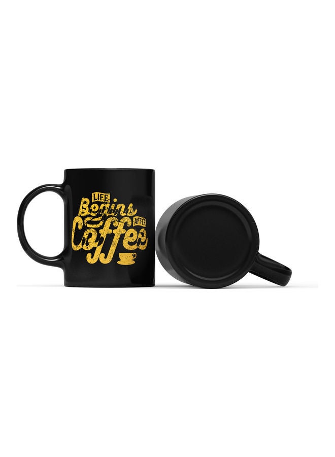 LOUD UNIVERSE Begins After Coffee Printed Coffee Mug Black/Yellow  - Image 2