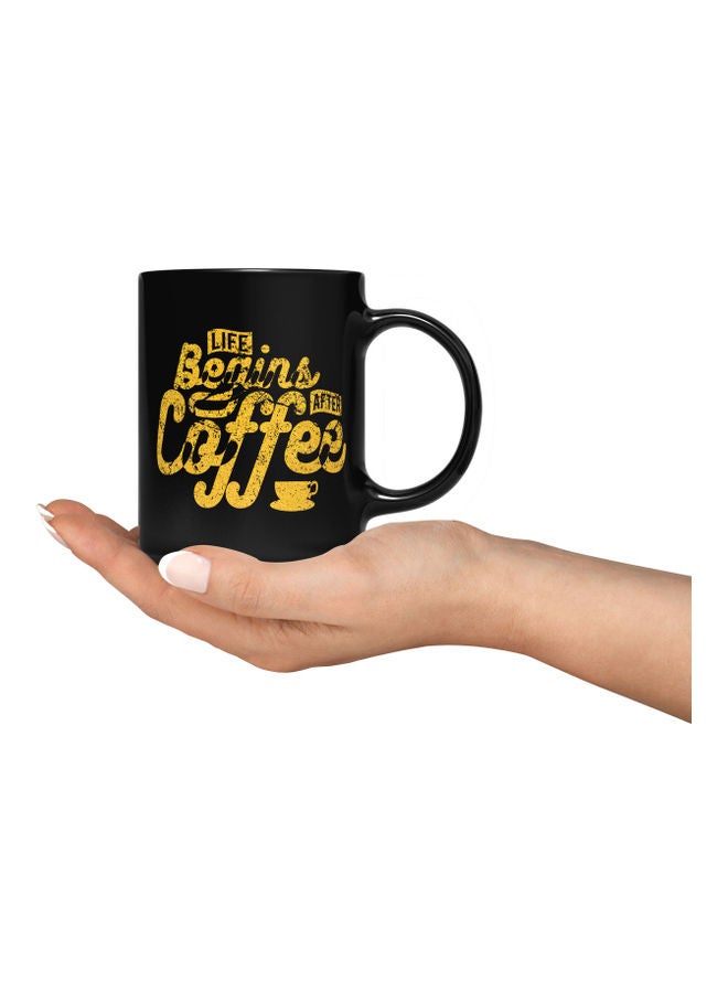 LOUD UNIVERSE Begins After Coffee Printed Coffee Mug Black/Yellow  - Image 3