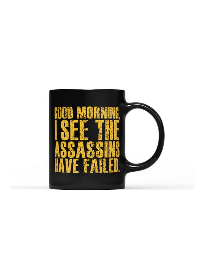 LOUD UNIVERSE Good Morning Printed Coffee Mug Black/Yellow  - Image 1