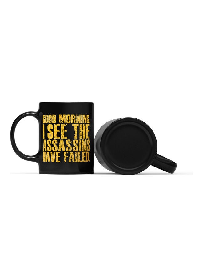 LOUD UNIVERSE Good Morning Printed Coffee Mug Black/Yellow  - Image 2