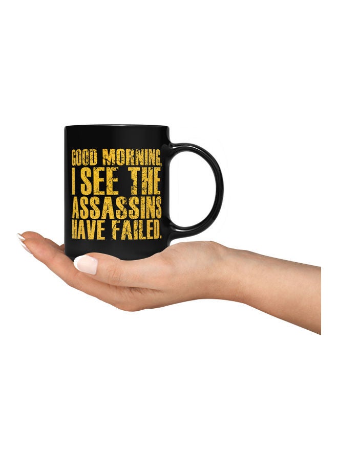 LOUD UNIVERSE Good Morning Printed Coffee Mug Black/Yellow  - Image 3