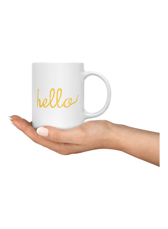 LOUD UNIVERSE Hello Printed Coffee Mug White/Yellow  - Image 3