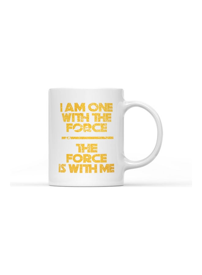 LOUD UNIVERSE I Am One With The Force Quote Printed Coffee Mug White/Yellow  - Image 1
