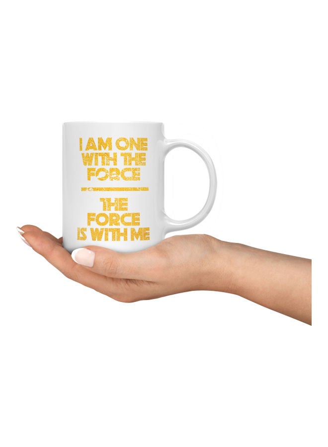 LOUD UNIVERSE I Am One With The Force Quote Printed Coffee Mug White/Yellow  - Image 3