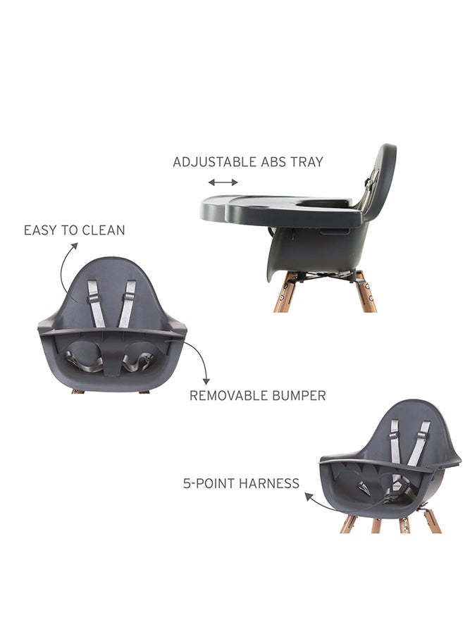 CHILDHOME - Evolu One 80° High Chair, 2 In 1 Baby High Chair With 180° Swivel, Portable High Chair, Adjustable Height Baby High Chair, Sleek Modern High Chair With Beechwood Legs, Anthracite - Image 1
