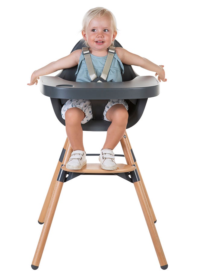 CHILDHOME - Evolu One 80° High Chair, 2 In 1 Baby High Chair With 180° Swivel, Portable High Chair, Adjustable Height Baby High Chair, Sleek Modern High Chair With Beechwood Legs, Anthracite - Image 1