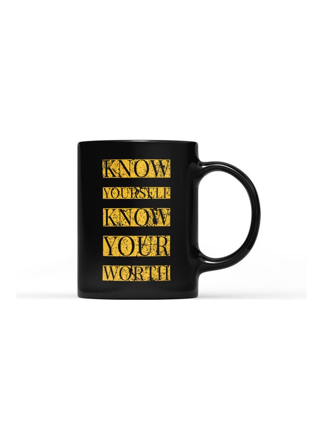 LOUD UNIVERSE Know Yourself Quote Printed Coffee Mug Black/Gold  - Image 1