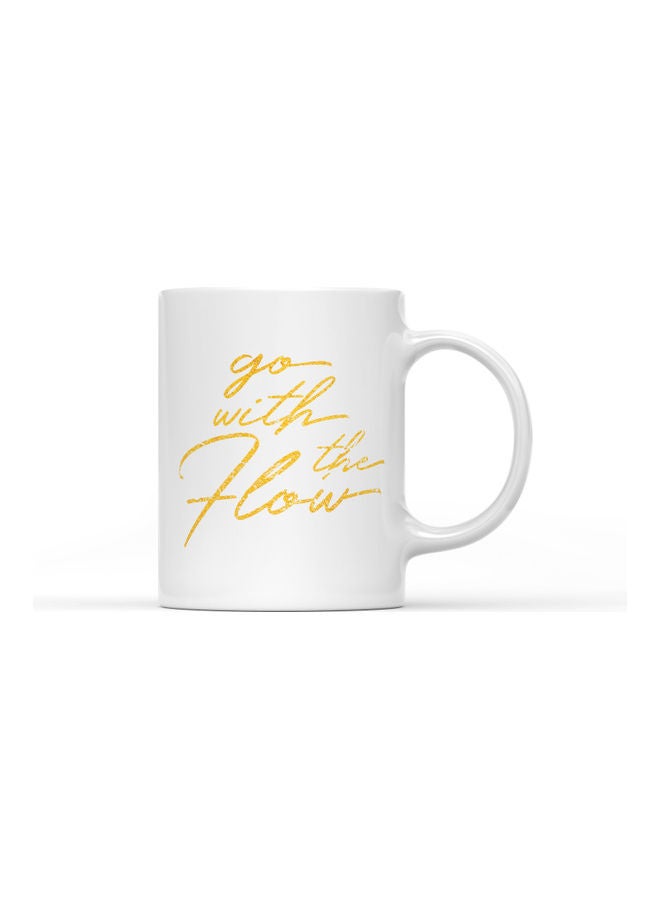 LOUD UNIVERSE Go With The Flow Quote Printed Coffee Mug White/Gold  - Image 1