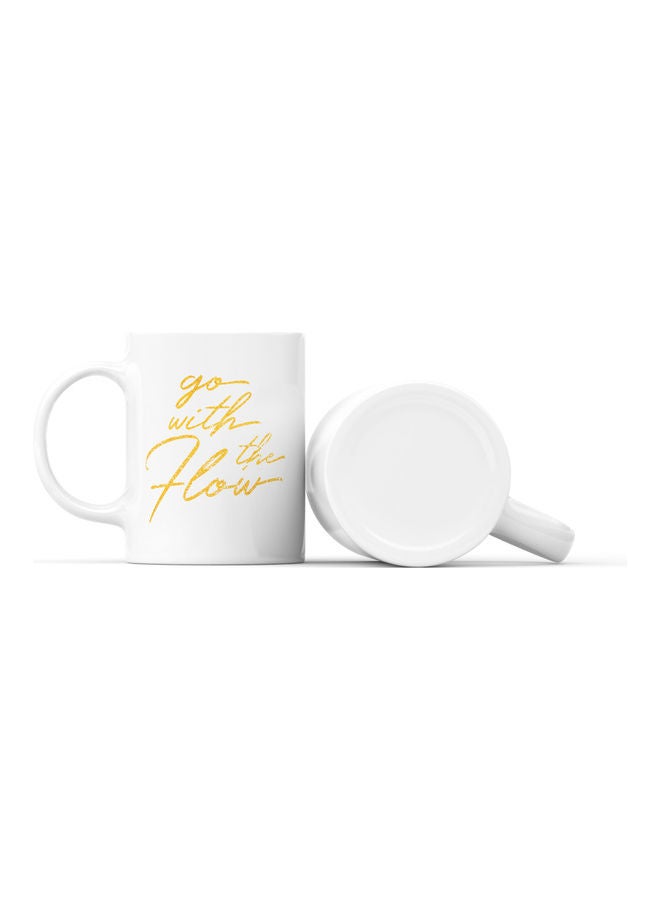 LOUD UNIVERSE Go With The Flow Quote Printed Coffee Mug White/Gold  - Image 2