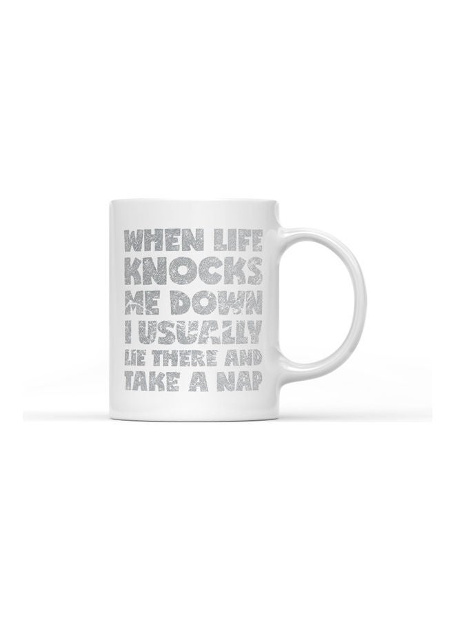 LOUD UNIVERSE Life Knocks Down Quote Printed Coffee Mug White/Grey  - Image 1