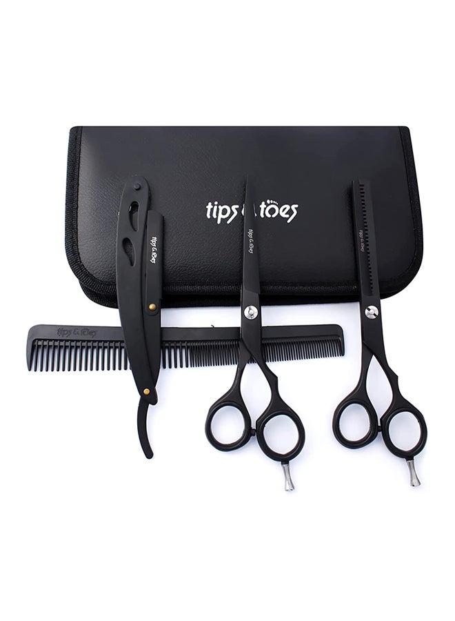 Tips & Toes 5-Piece Professional Barber Razor Shears Kit Black  - Image 1