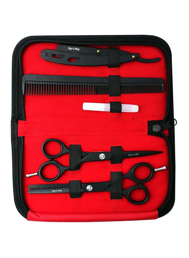 Tips & Toes 5-Piece Professional Barber Razor Shears Kit Black  - Image 2