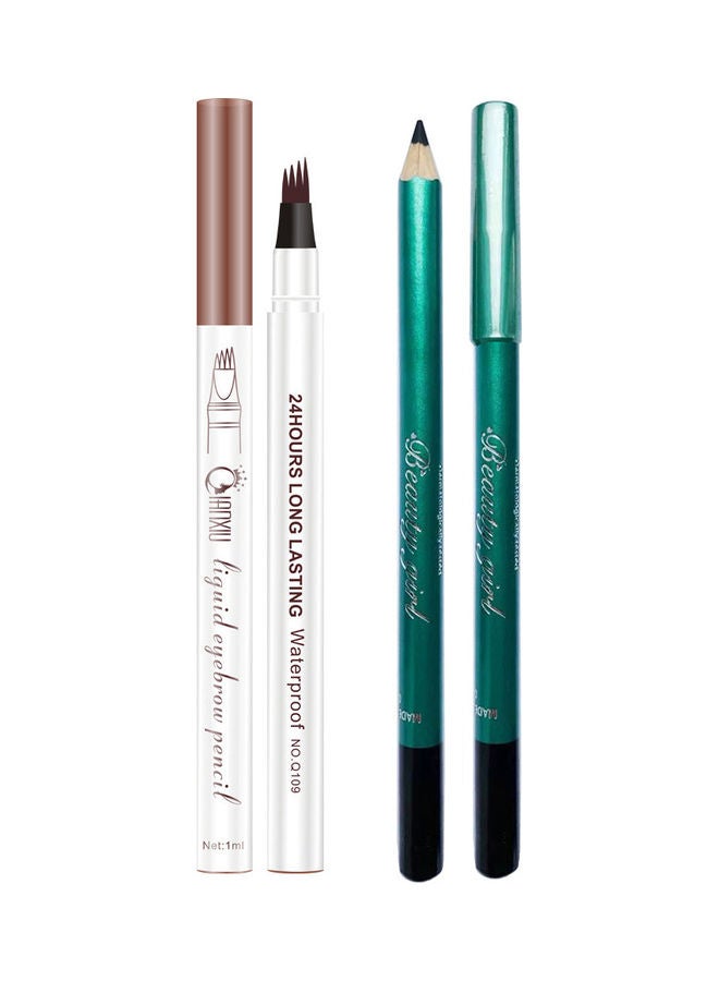 QIANXIU 2-Piece Long Lasting Waterproof Eyebrow Chestnut With Kohl Pencil Set Black - Image 1