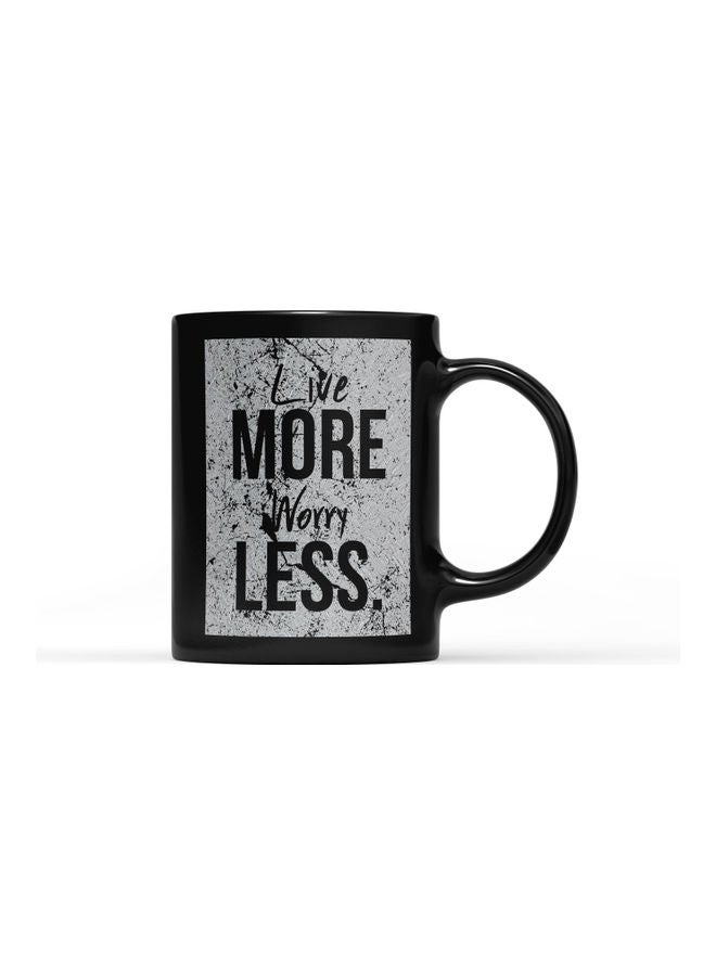 LOUD UNIVERSE Live More Worry Less Quote Printed Coffee Mug Black/Silver  - Image 1