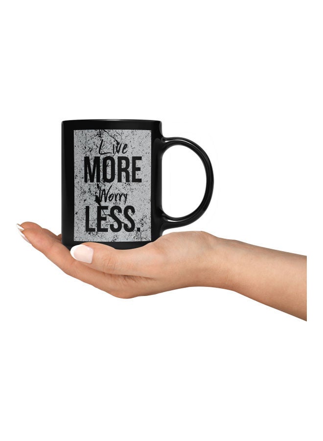 LOUD UNIVERSE Live More Worry Less Quote Printed Coffee Mug Black/Silver  - Image 3