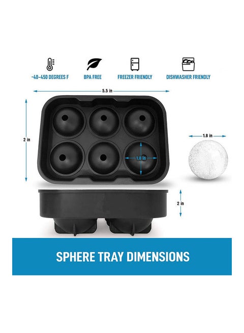 6 Grids Round Silicone Ice Cube Tray Black 14.0x2.0x2.0cm