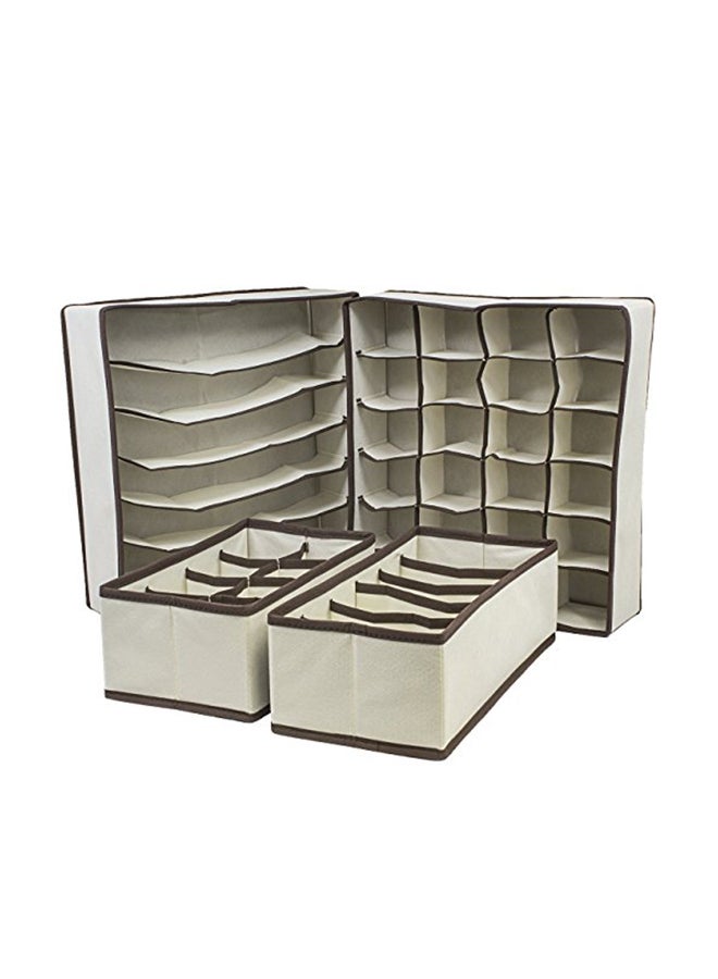 HOUSE OF QUIRK 4-Piece Foldable Storage Box Drawer Divider Organizer Set Beige/Brown 31x31x4cm - Image 1